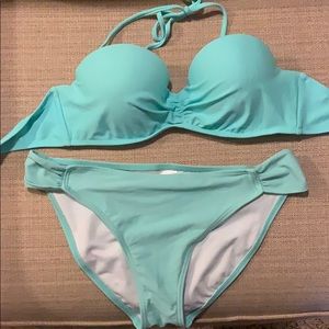Teal two-piece bathing suit